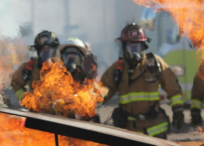 Fire fighters with masks